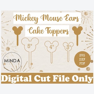 Mickey Mouse Ears Happy Birthday Cake Toppers SVG DXF PDF Glowforge Cricut, Instant Download, Digital File