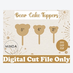 Bear Head Happy Birthday Cake Toppers SVG DXF PDF Glowforge Cricut, Instant Download, Digital File