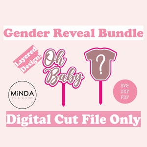 Gender Reveal Layered Baby Cupcake Happy Birthday Cake Toppers Bundle SVG DXF PDF Glowforge Cricut, Instant Download, Digital File