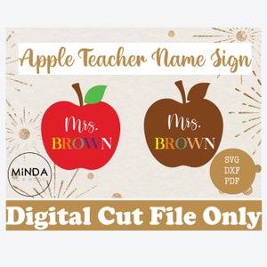 Apple Teacher Name Sign SVG DXF PDF  Apple Name Sign, Custom Teacher Gift Laser Cut File Glowforge Cricut, Instant Download, Digital File