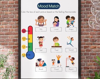 Mood Match Worksheet | Feelings Thermometer Printable for Kids | Emotional Regulation & SEL Tool