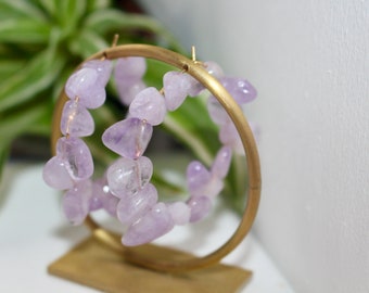 Purple Amethyst Gemstone Hoop Earrings