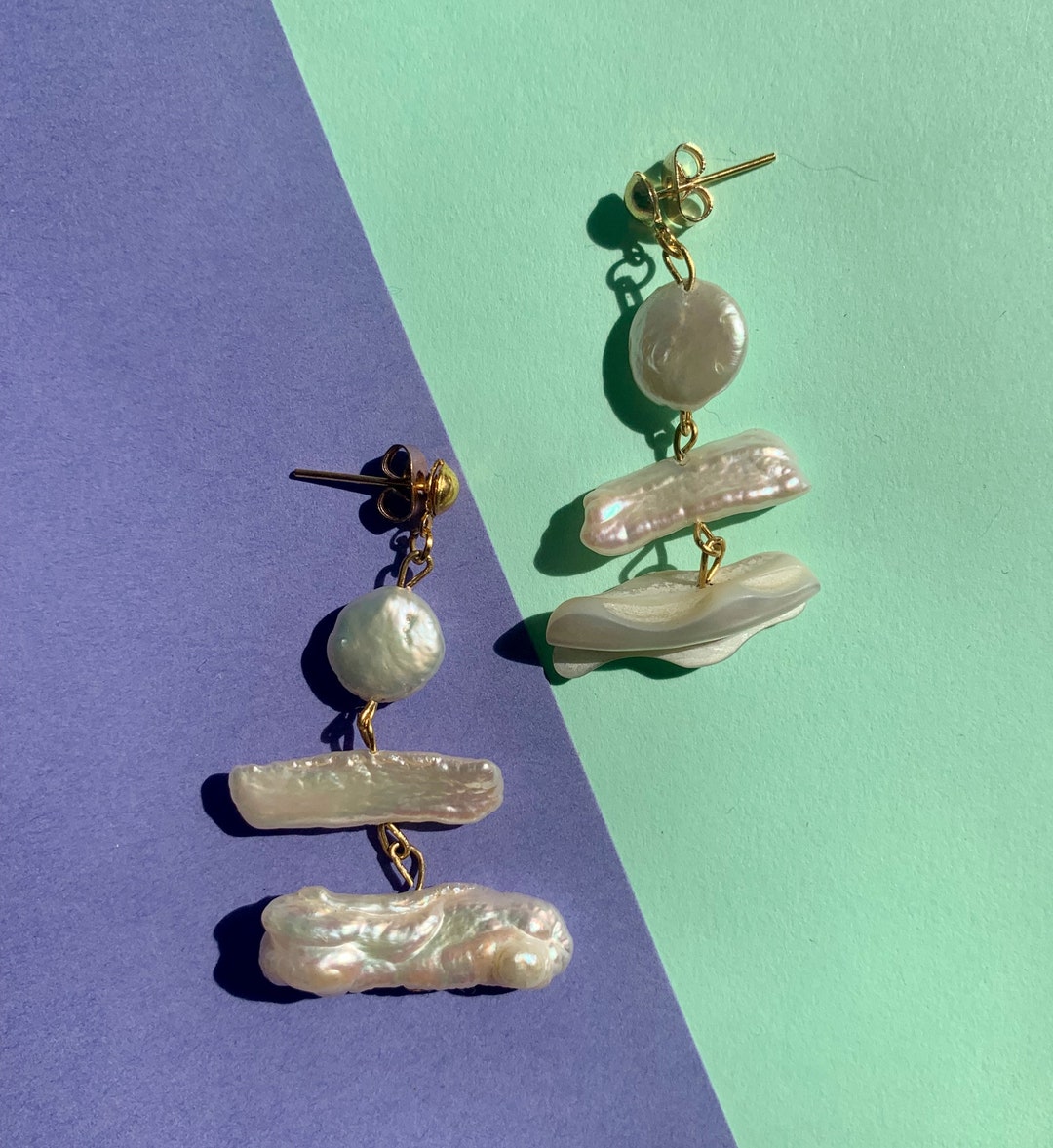 Mother of Pearl Drop Dangle Stud Earrings Etsy