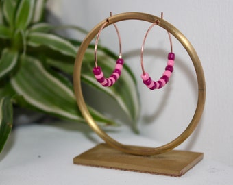 Half Beaded Colourful Rose Gold Hoops