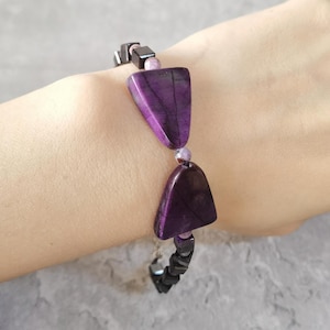 S952 Silver Sugilite Bracelet,Bow Bracelet,Sugilite Chain Bracelet,Healing Bracelet,Gift for Her,Natural Sugilite,Wedding Jewelry