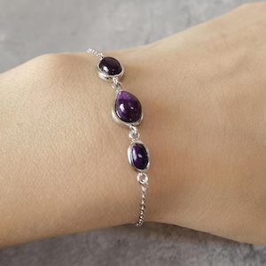 S952 Silver Sugilite Bracelet,Sugilite Chain Bracelet,Healing Bracelet,Gift for Her,Handmade Gift,Natural Sugilite,Gift for Her