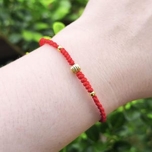 14k Gold Plated Beaded Red Rope Bracelet,Red String Bracelet,Minimalist Bracelet,Handmade Gift,Gifts for Mom,Sister,Grandmother