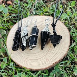 Obsidian Cone Pendant,Obsidian Winding Pendant,Black Obsidian Necklace,Obsidian Necklace,Lucky Necklace,Mother&#39;s Day Gift,Handmade Gift