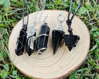 Pendentif cône en obsidienne, pendentif enroulement en obsidienne, collier en obsidienne noire, collier en obsidienne, collier porte-bonheur, cadeau de fête des mères, cadeau fait main