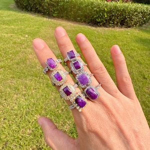 Square Sugilite Ring,Sugilite Diamond Ring,Mother&#39;s Day Gift,Lucky Ring,February Birthstone,Gift to Her,100% Natural Sugilite,Handmade Gift