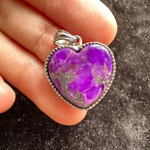 Natural Sugilite Heart Pendant Necklace,S952 Silver Sugilite Necklace,Energy Gemstone,Spiritual Jewelry,Gift for Her