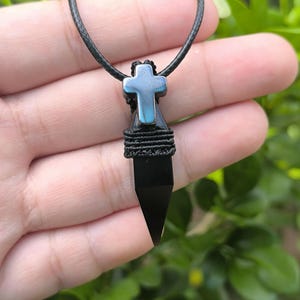 Obsidian Cross Protective Necklace,Handmade Obsidian Jewelry,Lucky Obsidian Necklace,Metaphysical Crystal Necklace,Gift for Women Men