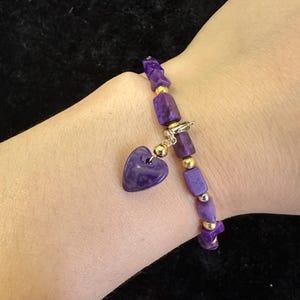 Sugilite Bead Bracelet,Sugilite Heart Shaped Pendant Bracelet,Sugilite Flower Bracelet,Healing Bracelet,Gift for Her,Handmade Gift