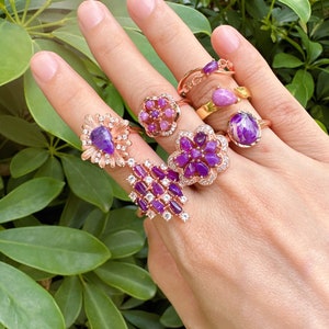 Handmade Sugilite Ring,Sugilite Diamond Ring,Purple Sugilite,February Birthstone,Gift for Her,100% Natural Sugilite,Mother&#39;s Day Gift