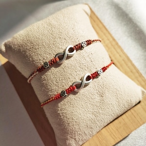 Sterling Silver Infinite Symbol Red Rope Bracelet,Red String Bracelet,Infinite Wealth Bracelet,Handmade Gift,Valentine&#39;s Day Gifts