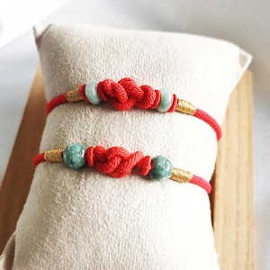 Lucky Red Knot Jade Red String Bracelet,Red Rope Bracelet for Protection,Lunar New Year Gift,Valentine&#39;s Day Couple Red Rope Bracelet