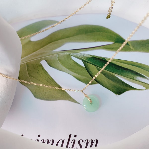 Handmade 14k Gold Jade Necklace Dainty, Jade Necklace Choker, Jade Necklace, Gift for her, Mother's Day Gift, Handmade Gift, Gift for Mom