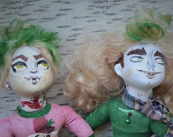 Creepy OOAK pair of vampire dolls