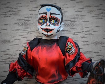 Sugar Skull mariachi doll, OOAK handpainted and adoptable boy doll
