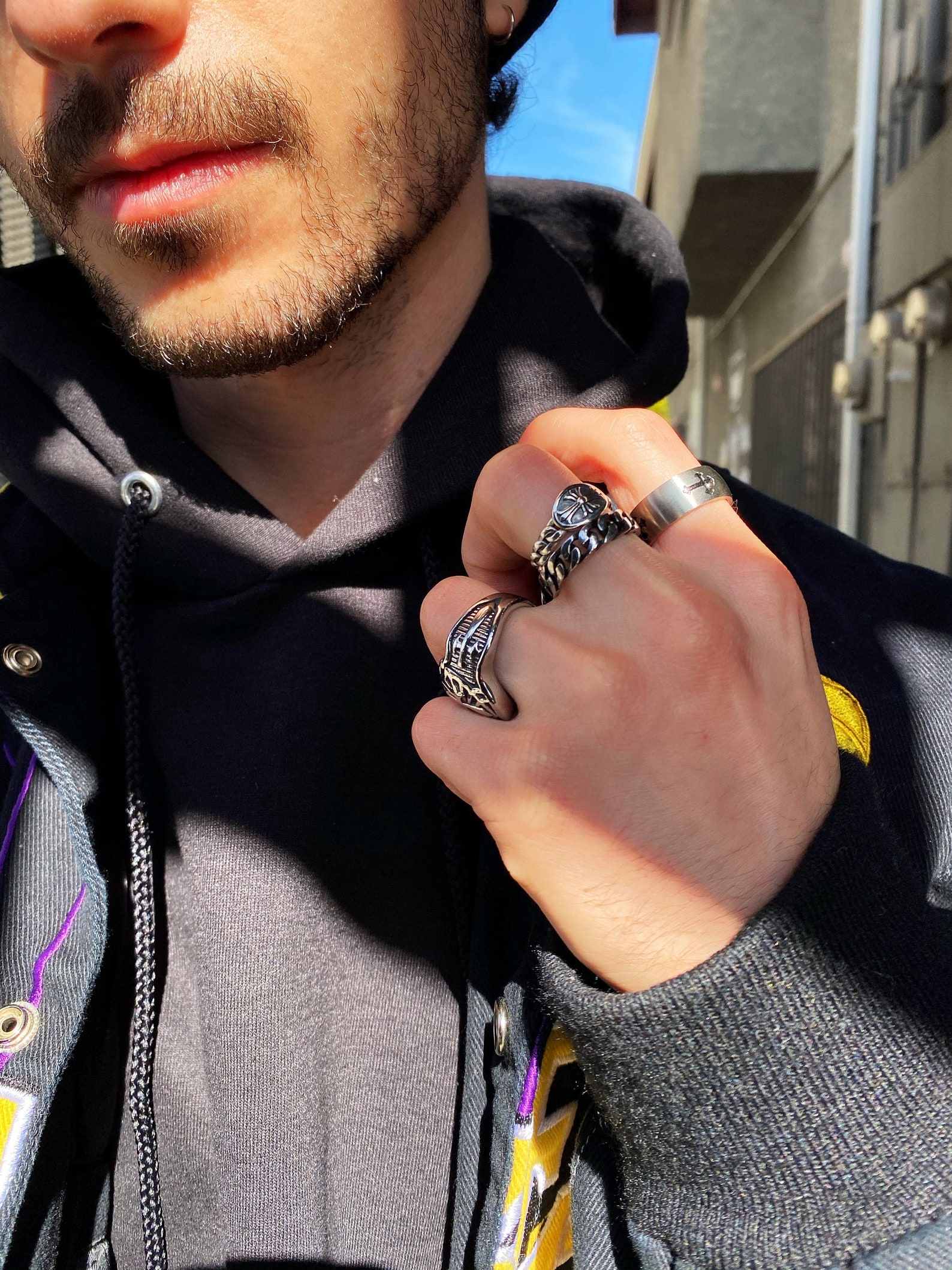 Silver Streetwear Cross Ring Punk Ring Hip Pop Ring Gothic Etsy