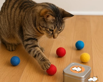 Rechargeable Catnip Felt Balls | Tin + 4 Balls | Refill & Bundle Options | North American Catnip | Wool