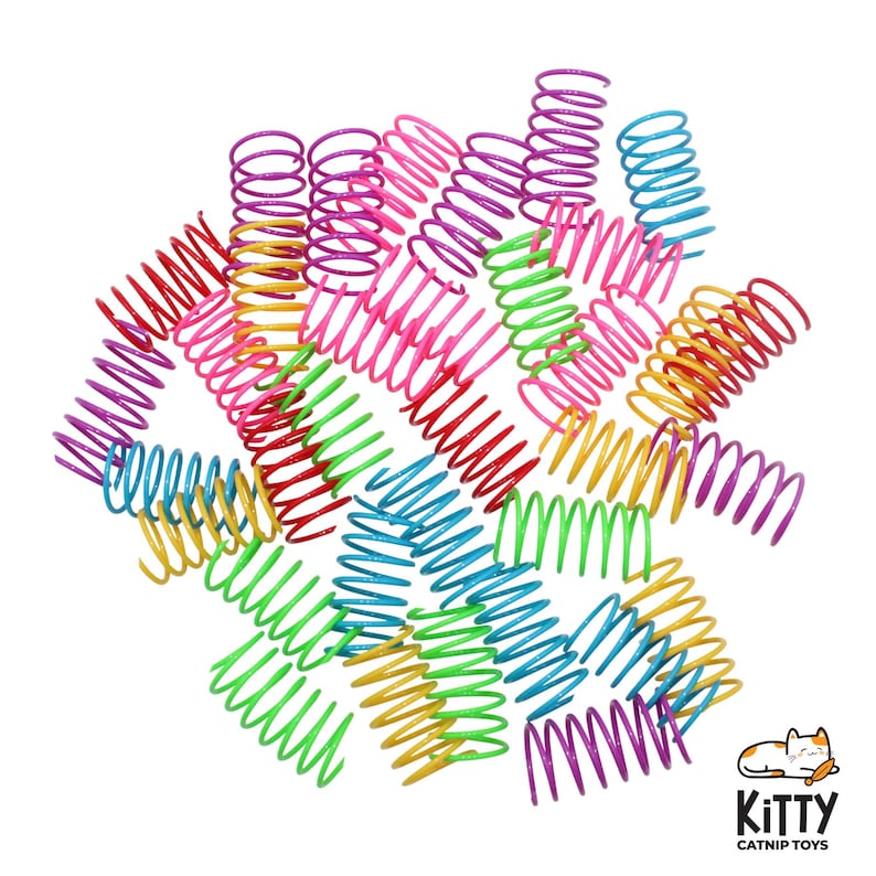 Kleurrijk kattenspeelgoed met spiraalveer | Verpakking van 15, 30 en 60 stuks | Interactief kattenspeelgoed in bulkverpakking | Diverse kleuren afbeelding 2