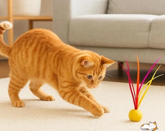 Balle en feutre pour chat avec plumes spéciales Biot : infusion d'herbe à chat biologique