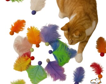 Double Ostrich Feather Cat Toy | 5 & 10-Pack | North American Catnip Felt Ball | Toss Toy