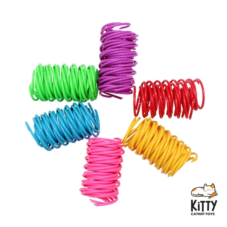 Kleurrijk kattenspeelgoed met spiraalveer | Verpakking van 15, 30 en 60 stuks | Interactief kattenspeelgoed in bulkverpakking | Diverse kleuren afbeelding 7