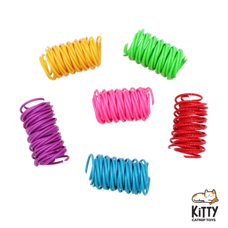 Kleurrijk kattenspeelgoed met spiraalveer | Verpakking van 15, 30 en 60 stuks | Interactief kattenspeelgoed in bulkverpakking | Diverse kleuren afbeelding 6
