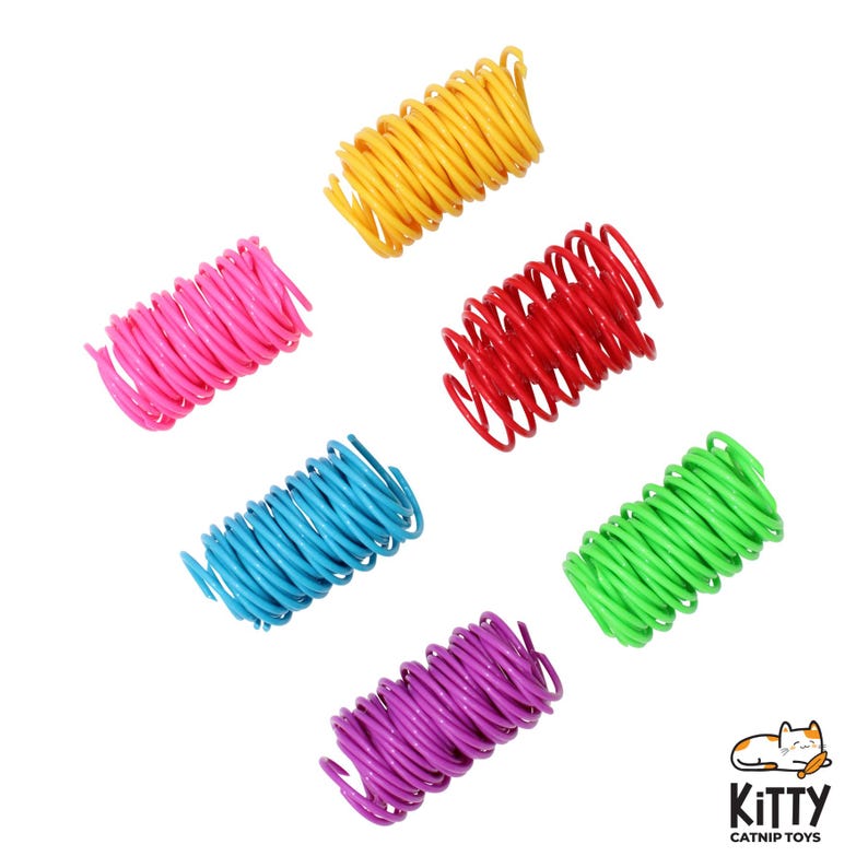 Kleurrijk kattenspeelgoed met spiraalveer | Verpakking van 15, 30 en 60 stuks | Interactief kattenspeelgoed in bulkverpakking | Diverse kleuren afbeelding 5