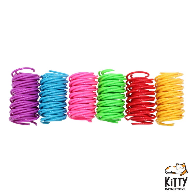 Kleurrijk kattenspeelgoed met spiraalveer | Verpakking van 15, 30 en 60 stuks | Interactief kattenspeelgoed in bulkverpakking | Diverse kleuren afbeelding 4