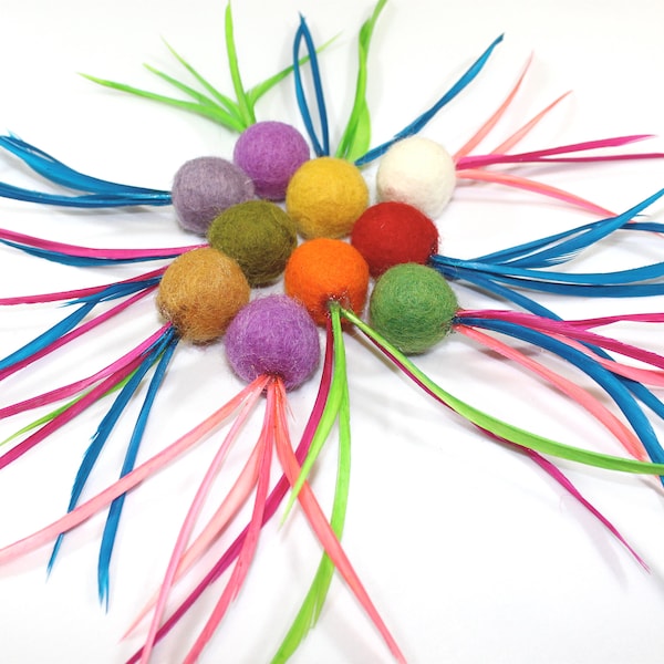 Felt Ball with Feathers Cat Toy infused with Organic Catnip. Ideal for Kitty Swat and Fetch Play.