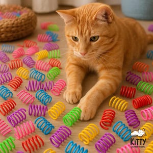 Brinquedos coloridos de mola para gatos | Pacotes com 15, 30 e 60 unidades | Brinquedo interativo para gatinhos | Cores sortidas