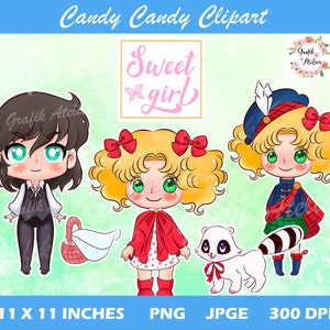 CANDY CANDY inspiration clipart, Cute anime characters, chibi Girl, anime couple, Love anime clipart, Anime Valentine, Instant download, png