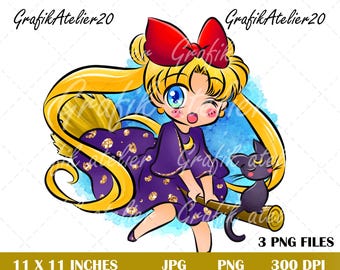 HALLOWEEN MAGICAL GIRL, galaxy princess, halloween anime, cute anime girl clipart, halloween clipart, instant download, png
