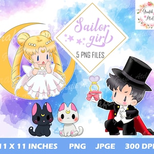 CUTE WEDDING ANIME, cute couple anime, magical girl, galaxy princess, clipart, princess clipart, anime clipart, chibi clipart