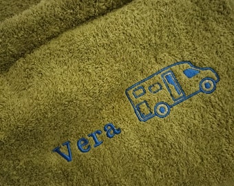 Camper and caravan towel, tea towel, hand towel, general purpose towel. Personalised, embroidered with your name or your van name.