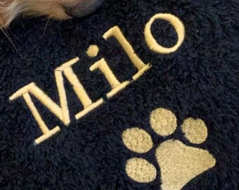 Personalised doggie paws towel 100% soft cotton with embroidered image or paw or image and paw with name, superb gift.