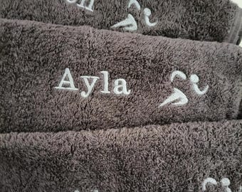 Running towel 100% soft cotton towelling handy size available in five colours ,with running design or running design with personalised text