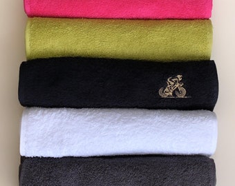 Cycle towel 100% soft cotton towelling handy size, available in five colours, can be plain or with cycle logo