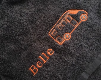 Camper and caravan towel, tea towel, hand towel, general purpose towel. Personalised, embroidered with your name or your van name.