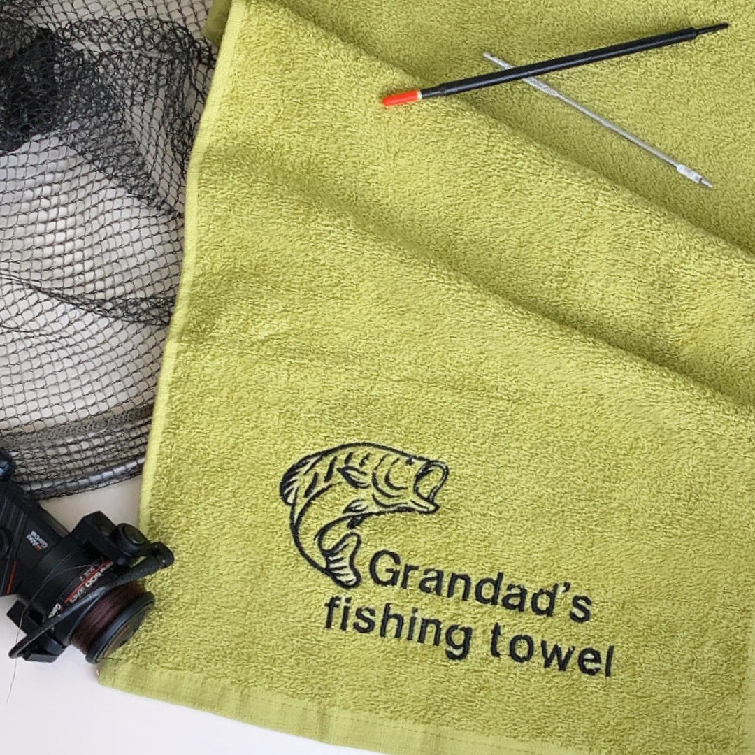 Fishing Towel 100% Soft Cotton Towelling Handy Size Available in Five  Colours ,with Fish Design or Fish Design With Personalised Text -  UK