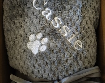 Personalised, LARGE embroidered dog/cat blanket. Can be plain, or with paw print and your pet's name.