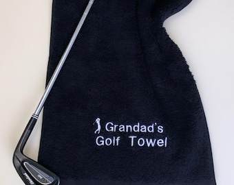 Golf towel, personalised, embroidered 100% soft cotton towelling handy size, available in five colours, with golf logo and name