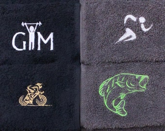 Embroidered personalised towel 100% soft cotton towelling handy size, available in five colours, with logo or logo and name
