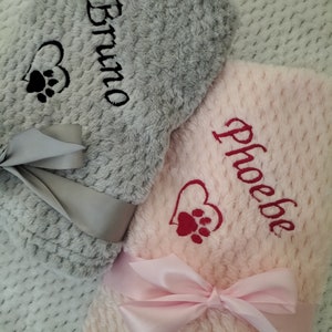 Personalised, embroidered dog/cat puppy/kitten blanket. Can be plain, with paw print only or with paw print and your pet's name. image 1