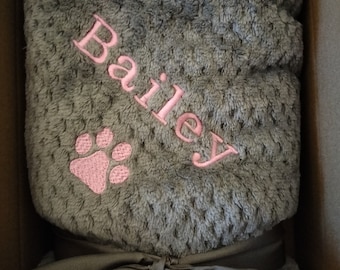 BIGGER embroidered dog/cat blanket 150 x 100cm. Can be plain, or with paw print and your pet's name.