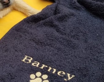 Personalised doggie paws towel 100% soft cotton with embroidered image or paw or image and paw with name, superb gift.