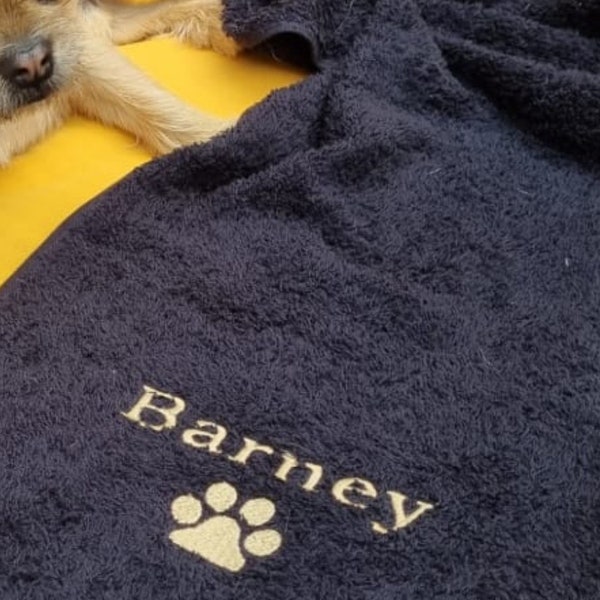 Personalised doggie paws towel 100% soft cotton with embroidered image or paw or image and paw with name, superb gift.